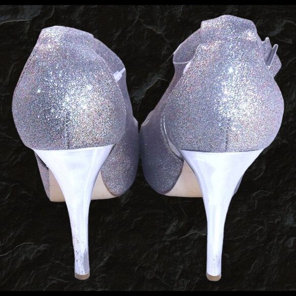 Guess rainbow silver glitter encrusted peep-toe stiletto heels - Picture 5 of 6